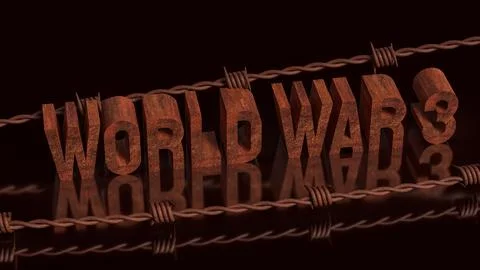 World War Three Concept With Barbed Wire And Dark Background 3d render. Stock Illustration