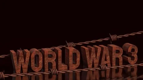 World War Three Concept With Barbed Wire And Dark Background 3d render. Stock Illustration