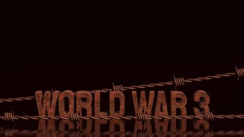 World War Three Concept With Barbed Wire And Dark Background 3d render. Stock Illustration