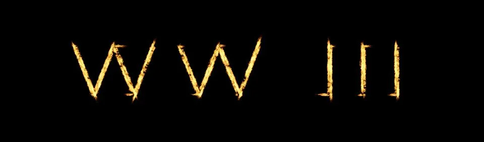 WORLD WAR THREE Text with Burning Flames Effect Stock Illustration