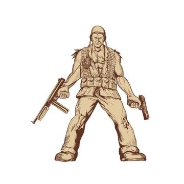 World War Two American GI Soldier Drawing Illustrazione stock