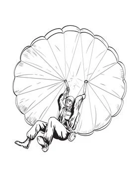 World War Two American GI Soldier Paratrooper Military Parachutist Viewed f.. Ilustración de archivo