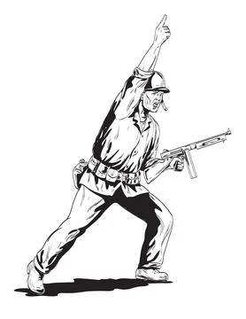 World War Two American GI Soldier With Rifle Leading Charge Side Angle View.. Stock Illustration