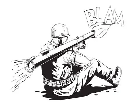 World War Two American GI Soldier Firing Bazooka Comics Style Drawing Stock Illustration