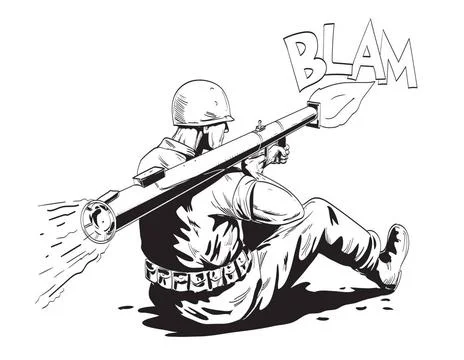 World War Two American GI Soldier Firing Bazooka Comics Style Drawing Comi... Stock Photos