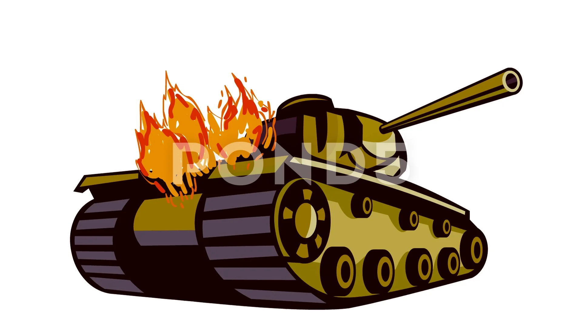 World War Two Battle Tank on Fire 2D Ani... | Stock Video | Pond5