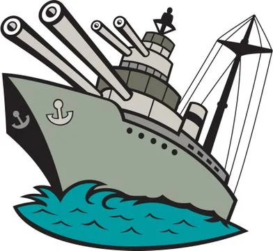 World war two battleship cartoon Stock Illustration