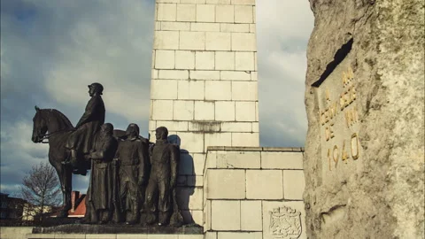 World War Two in Belgium : equestrian memorial, soldiers and King Leopold Stock Footage 104089292