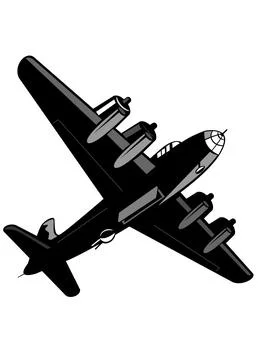 World War Two Boeing B-29 Superfortress Bomber Airplanes Drop Bomb Retro Isolate Stock Illustration