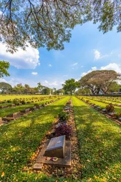 World war two cemetery in Don Rak Kanchanaburi Thailand. Stock Photos