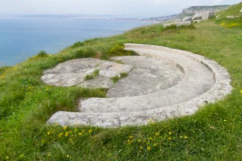 World war two gun emplacement on cliff edge Stock Photos