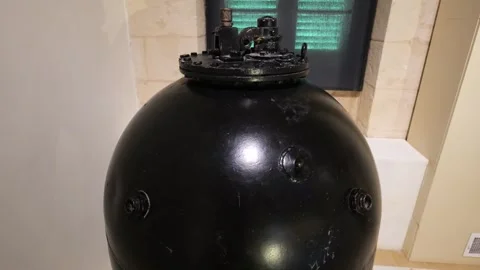 World war two naval sea mine national war museum spherical mine detonator horns Stock Footage 341774513