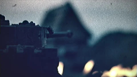 World war two. Reconstruction of a tank battle. German Tank Tiger one Stock Footage 294195106