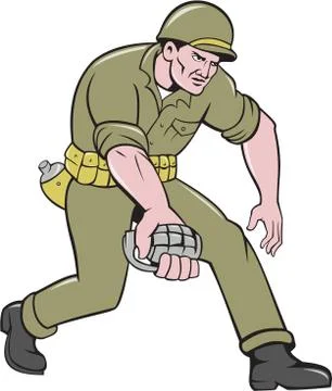 World War Two Soldier American Grenade Cartoon Stock Illustration