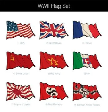World War Two Waving Flag Set Stock Illustration