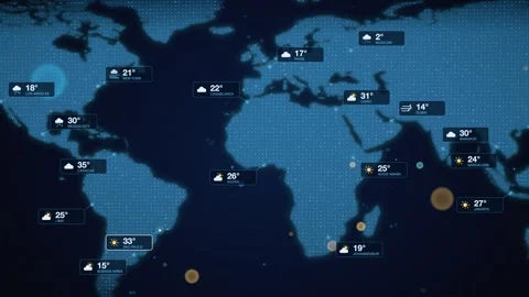 World Weather Map Forecast Station Readouts 스톡 동영상 343508193