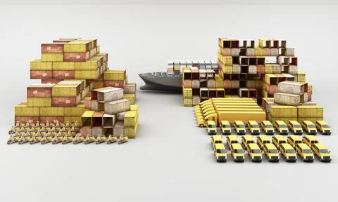 World wide cargo container transport concept in yellow tone colour with truck Illustrazione stock