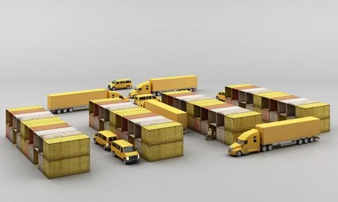 World wide cargo container transport concept in yellow tone colour with truck Illustrazione stock