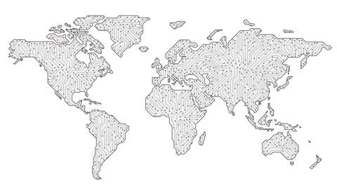 World wide internet network with circuit board. Social communications backgro Illustrazione stock