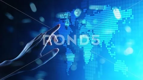 World wide map hologram on virtual screen. Global business and telecommunication Stock Photos
