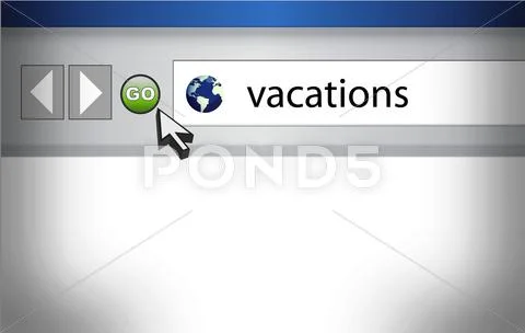World wide web browser background with word vacations and cursor arrow ...