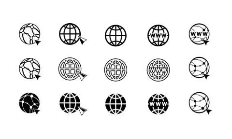 World wide web concept globe internet icons set with cursor or mouse pointe . 스톡 일러스트