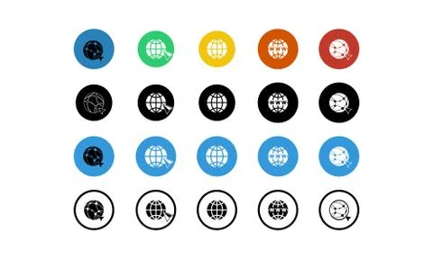 World wide web concept globe internet icons set with cursor or mouse pointe . Illustrazione stock
