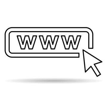 World wide web icon shadow, www internet website symbol, click mouse arrow si Stock-Illustration