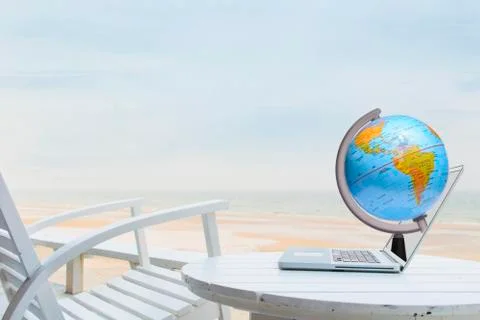 World Wide Web technology concept on the beach Stock Photos