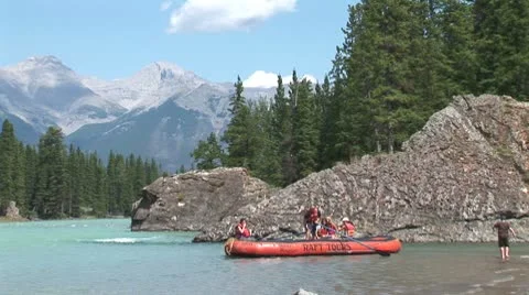 WorldClips-Bow River Raft Launch-ws Stock Footage 8918953