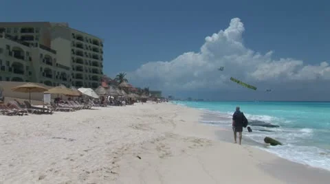 WorldClips-Cancun Resort Beach Walker-ws Stock Footage 8952616
