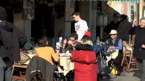 WorldClips-Venice Outdoor Restaurant-zooms Stock Footage