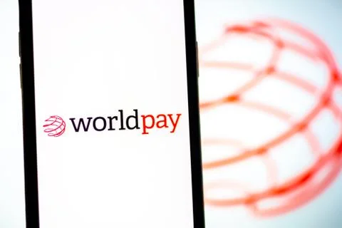 Worldpay logo on the smartphone screen. Stock Photos