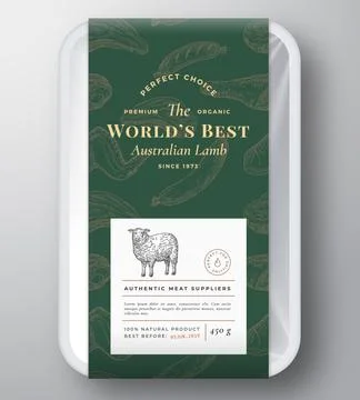 Worlds Best Lamb Abstract Vector Plastic Tray Container Cover. Premium Meat Illustrazione stock