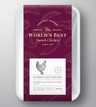 Worlds Best Poultry Abstract Vector Plastic Tray Container Cover. Premium Meat Illustrazione stock