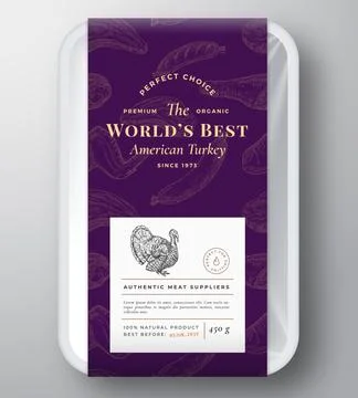 Worlds Best Poultry Abstract Vector Plastic Tray Container Cover. Premium Meat Illustrazione stock