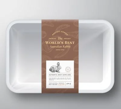 Worlds Best Rabbit Abstract Vector Plastic Tray Container Cover. Premium Meat Illustrazione stock