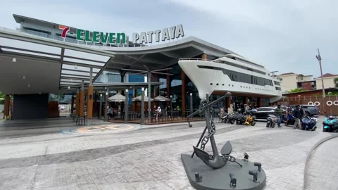 World's biggest 7 Eleven store is seen in Pattaya, Thailand 4K Stock Footage 242074941