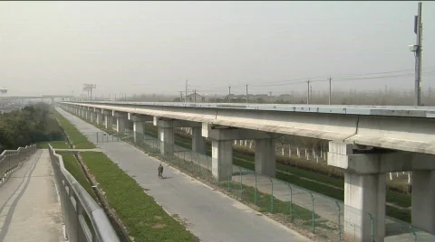 World's fastest train in Shanghai Stock Footage 342059