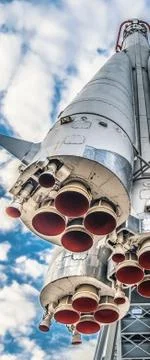 The world's first manned space rocket "Vostok" at an exhibition in Moscow cit Stock Photos