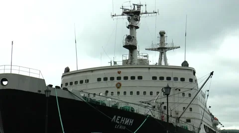 The world's first nuclear-powered icebreaker "Lenin". Zoom out. Stock Footage 68725025