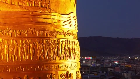 World’s Largest Golden Prayer Wheel at Shangri-La Temple Stock Footage 312586130