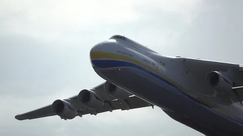 The world's largest plane in the air, slow motion Stock Footage 128411926