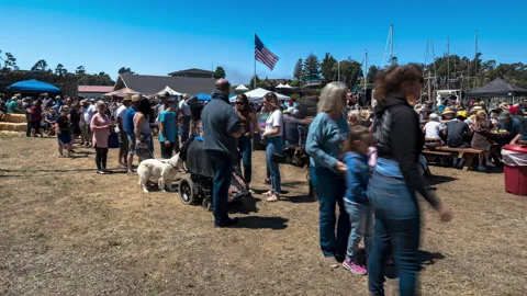 World's Largest Salmon BBQ Barbeque Fort Bragg Crowds People Timelapse Stock Footage 202191401