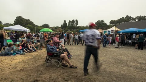 World's Largest Salmon BBQ Barbeque Fort Bragg Crowds People Timelapse Stock Footage 202193330