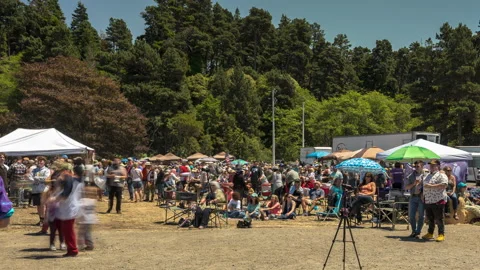 World's Largest Salmon BBQ Barbeque Fort Bragg Crowds People Timelapse Stock Footage 202193555