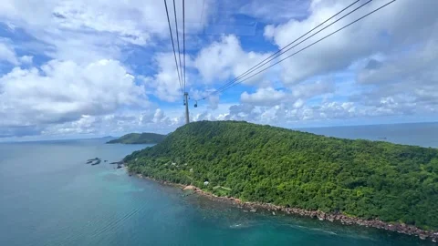 The world's longest three-wire cable car system across the sea on Phu Quoc Video stock 343629564