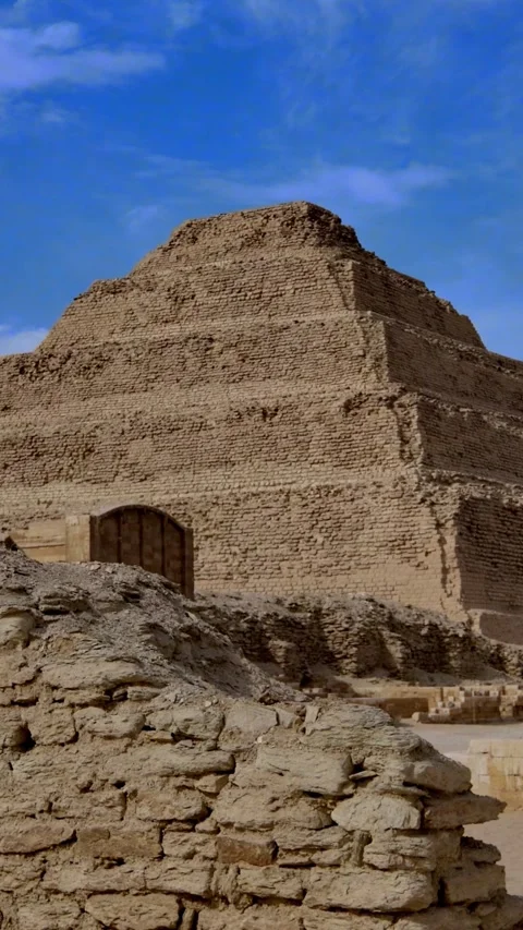 World's oldest pyramid, Step Pyramid of Djoser at Saqqara, Egypt, rising above Stock Footage 337495054