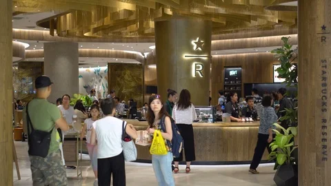 World's Second Largest Starbucks Store in Bangkok, Thailand - August, 2018 Stock Footage 94942074