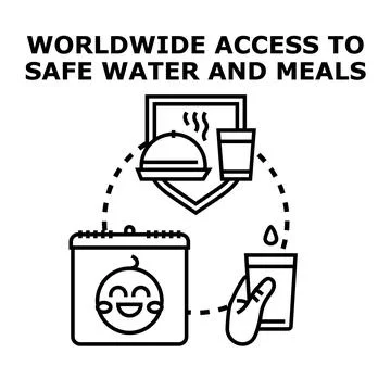 Worldwide access providing safe water and meals concept Stock Illustration